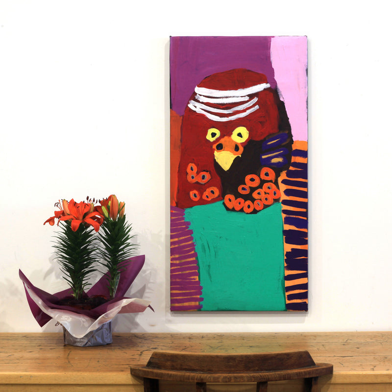 Aboriginal Artwork by Karen Napaljarri Barnes, Ngatijirri Jukurrpa (Budgerigar Dreaming), 91x46cm