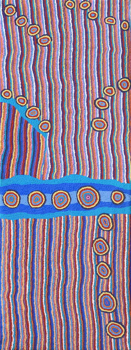 Aboriginal Artwork by Kasey-Anne Nampijinpa Gallagher, Water Dreaming - Pirlinyarnu, 122x46cm