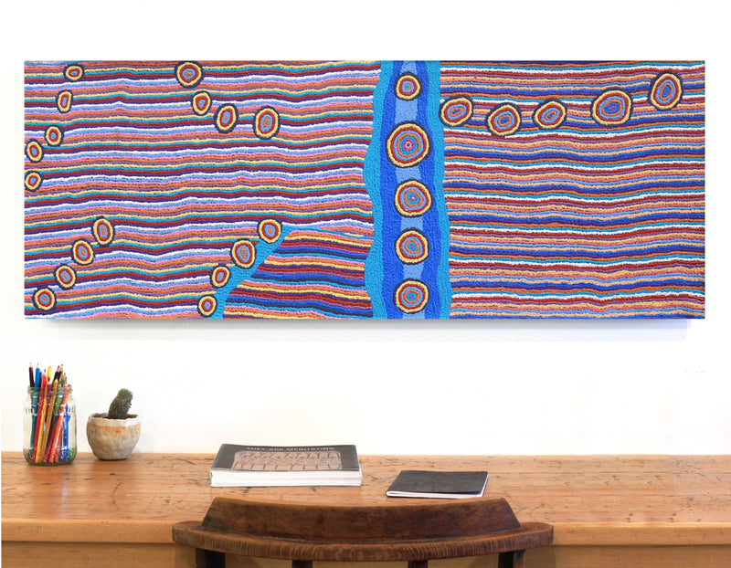 Aboriginal Artwork by Kasey-Anne Nampijinpa Gallagher, Water Dreaming - Pirlinyarnu, 122x46cm