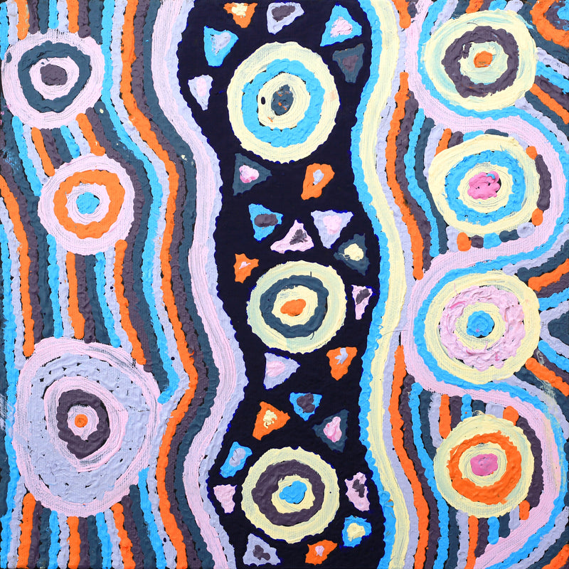 Aboriginal Artwork by Kasey-Anne Nampijinpa Gallagher, Water Dreaming - Pirlinyarnu, 30x30cm