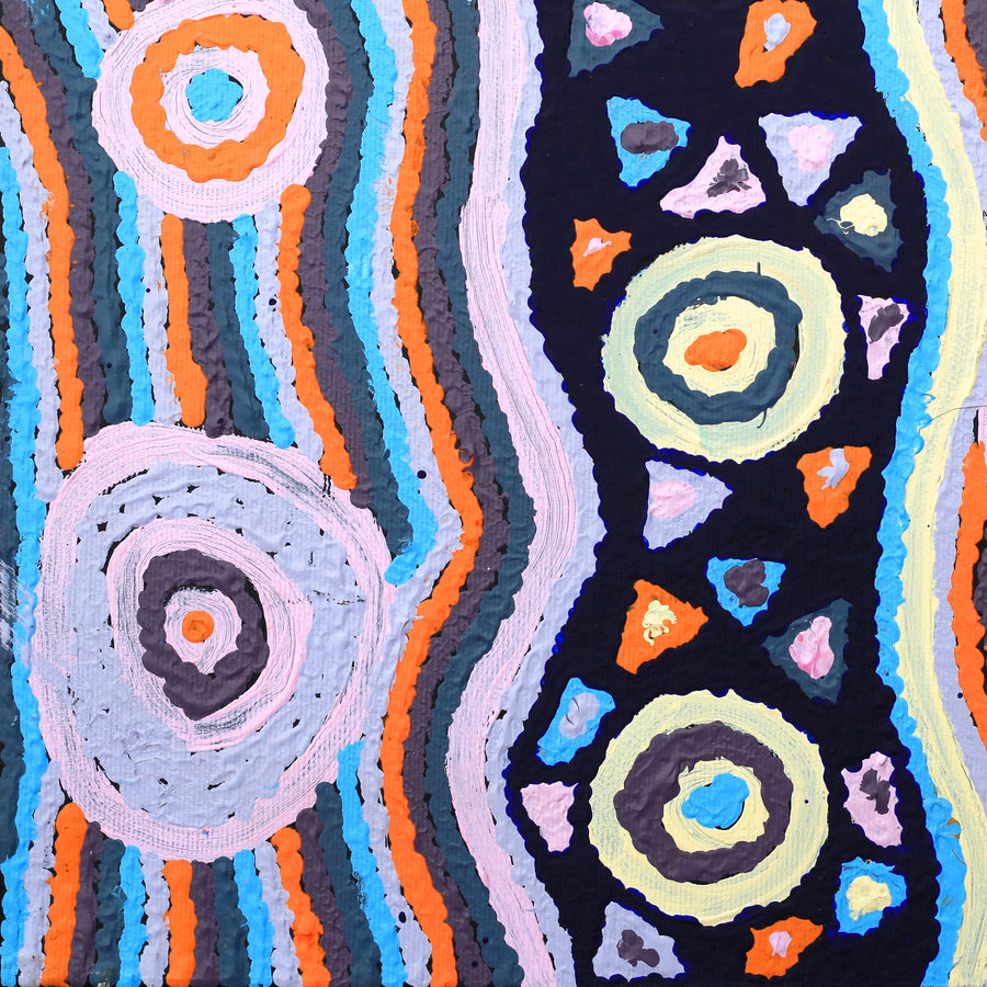 Aboriginal Artwork by Kasey-Anne Nampijinpa Gallagher, Water Dreaming - Pirlinyarnu, 30x30cm