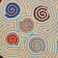 Aboriginal Artwork by Kathleen Napaljarri Doolon, Ngapa Jukurrpa (Water Dreaming) - Pirlinyarnu, 30x30cm