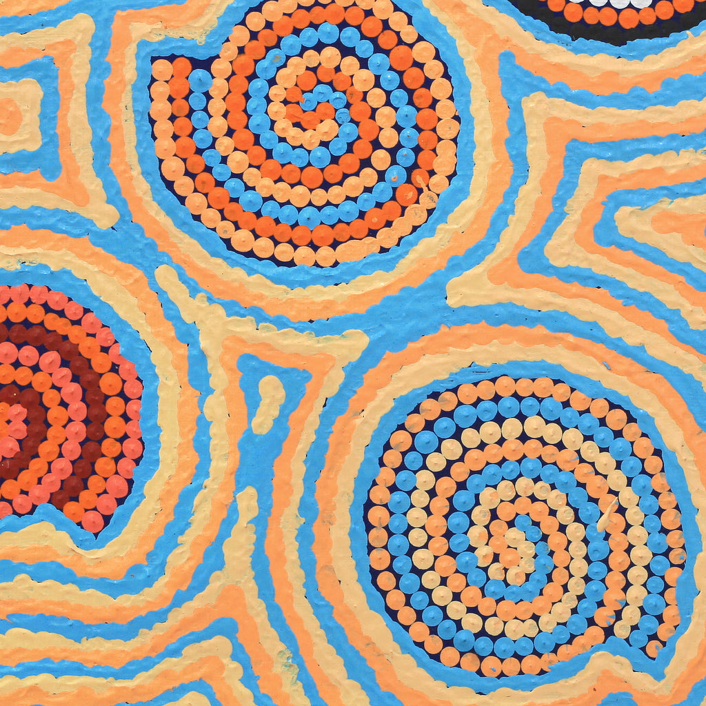 Aboriginal Artwork by Kathleen Napaljarri Doolon, Ngapa Jukurrpa (Water Dreaming) - Pirlinyarnu, 30x30cm