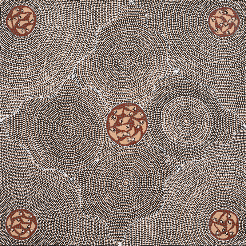 Aboriginal Artwork by Kathy Napangardi Bagot, Ngapa Jukurrpa (Water Dreaming) - Puyurru, 61x61cm