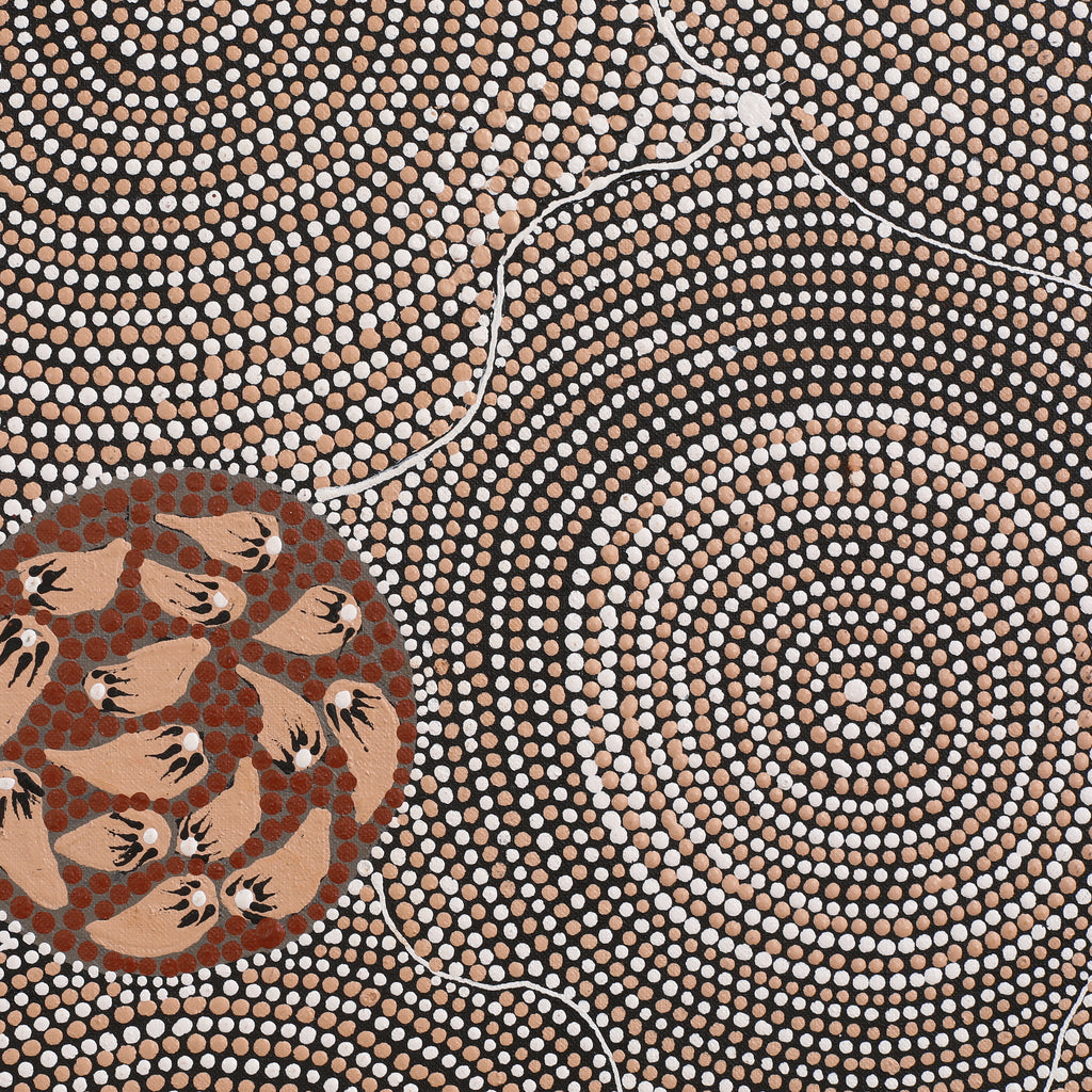 Aboriginal Artwork by Kathy Napangardi Bagot, Ngapa Jukurrpa (Water Dreaming) - Puyurru, 61x61cm