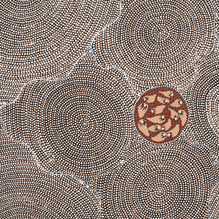 Aboriginal Artwork by Kathy Napangardi Bagot, Ngapa Jukurrpa (Water Dreaming) - Puyurru, 61x61cm