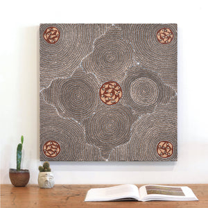 Aboriginal Artwork by Kathy Napangardi Bagot, Ngapa Jukurrpa (Water Dreaming) - Puyurru, 61x61cm - ART ARK®