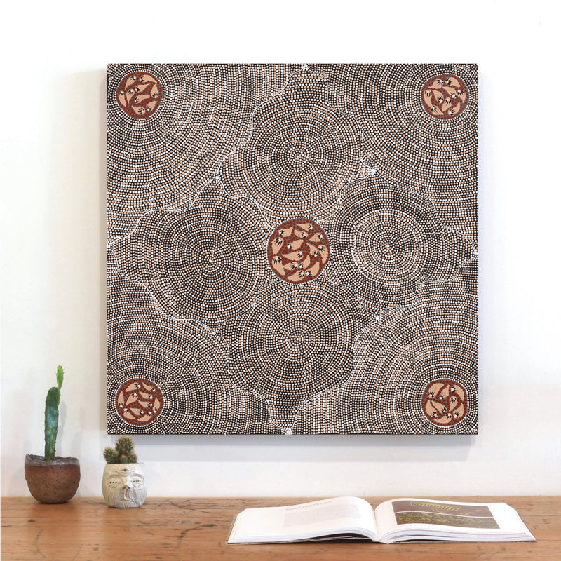Aboriginal Artwork by Kathy Napangardi Bagot, Ngapa Jukurrpa (Water Dreaming) - Puyurru, 61x61cm