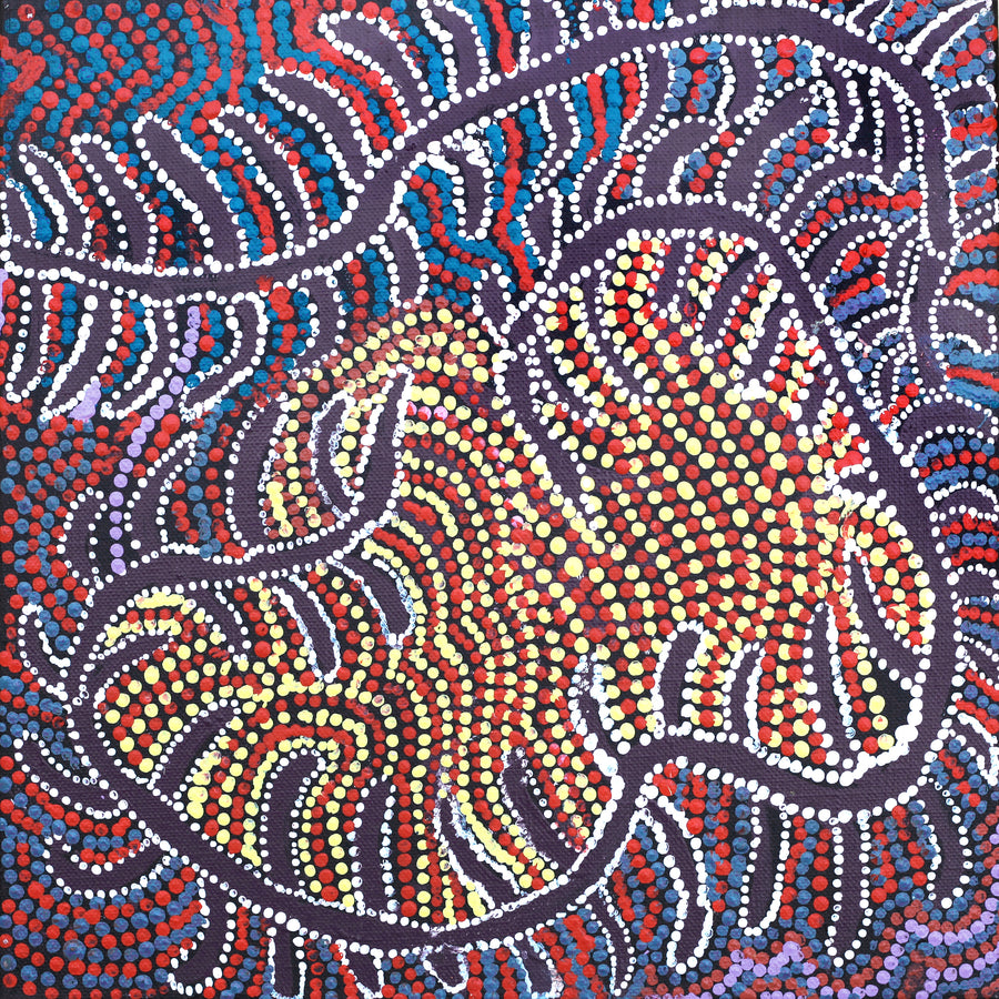 Aboriginal Artwork by Katrina Nampijinpa Brown, Watiya-warnu Jukurrpa (Seed Dreaming), 30x30cm