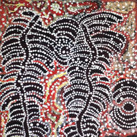 Aboriginal Artwork by Katrina Nampijinpa Brown, Watiya-warnu Jukurrpa (Seed Dreaming), 30x30cm
