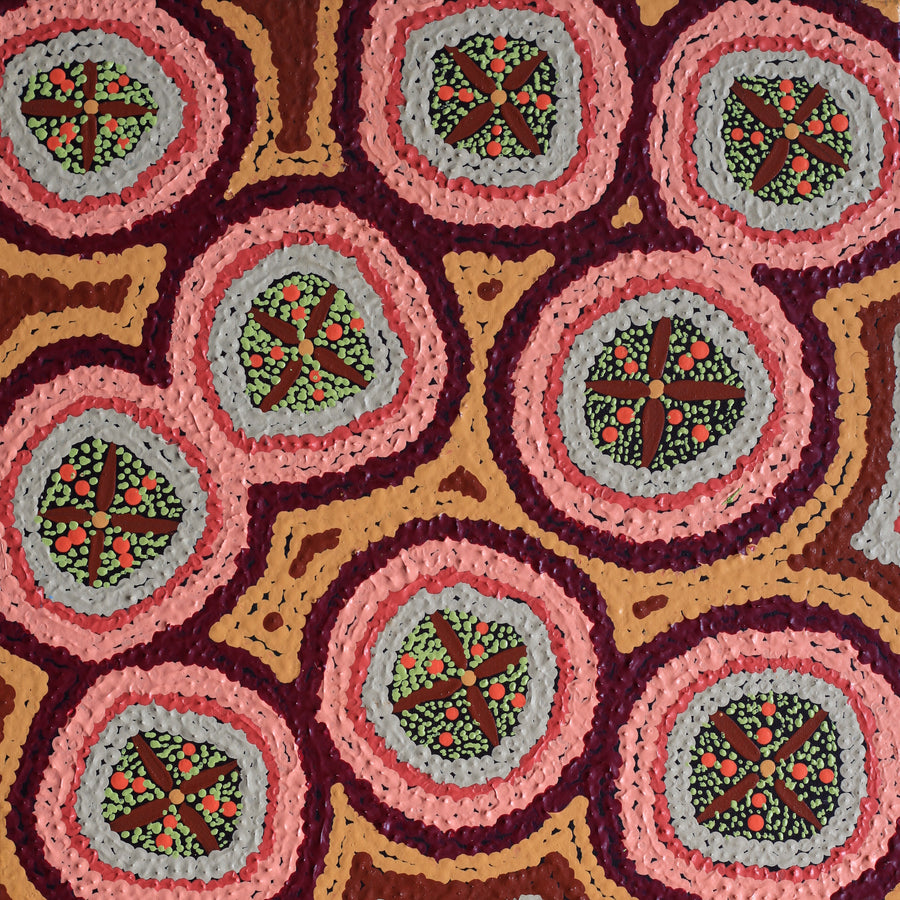Aboriginal Artwork by Kaylisha Napaljarri Ross, Ngatijirri Jukurrpa (Budgerigar Dreaming), 30x30cm