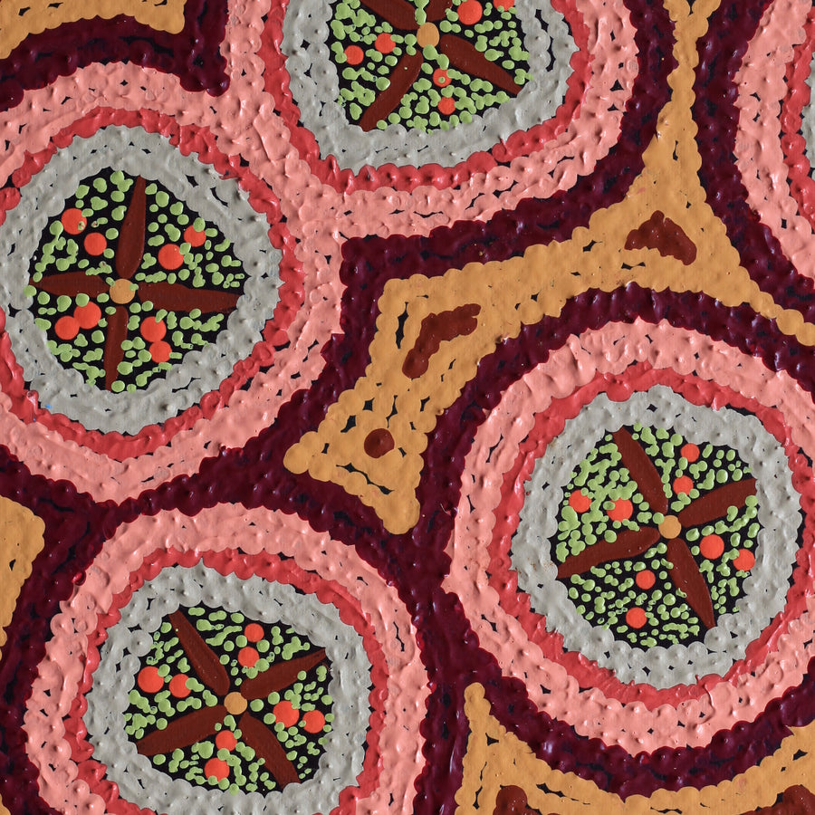 Aboriginal Artwork by Kaylisha Napaljarri Ross, Ngatijirri Jukurrpa (Budgerigar Dreaming), 30x30cm