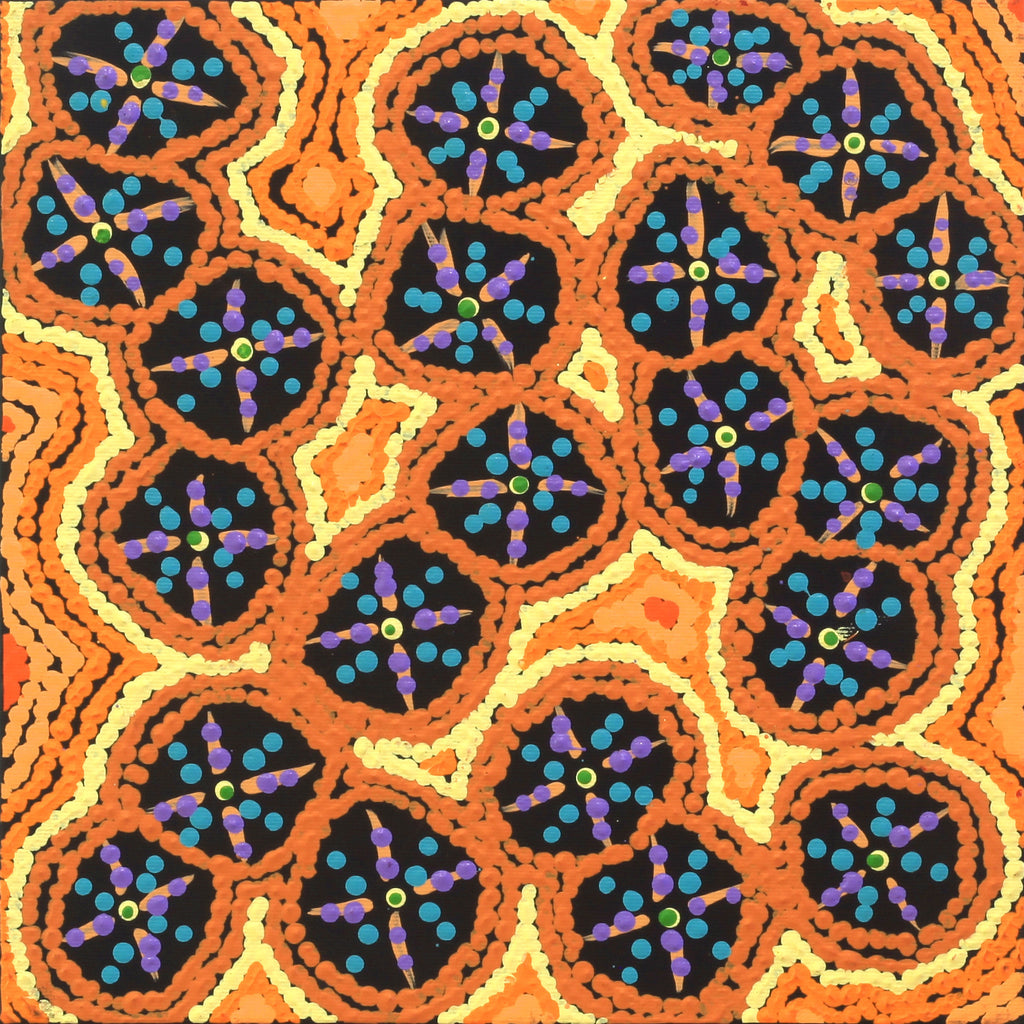 Aboriginal Artwork by Kaylisha Napaljarri Ross, Ngatijirri Jukurrpa (Budgerigar Dreaming), 30x30cm
