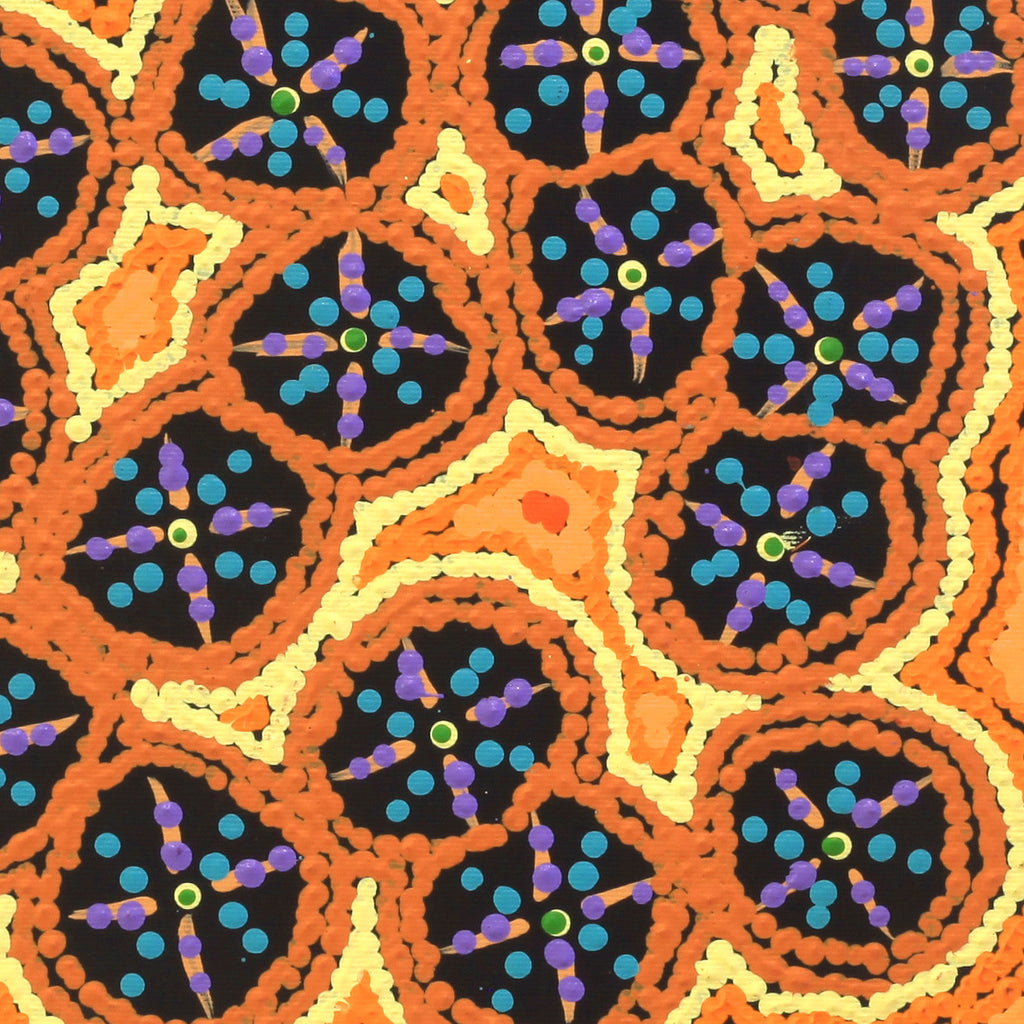 Aboriginal Artwork by Kaylisha Napaljarri Ross, Ngatijirri Jukurrpa (Budgerigar Dreaming), 30x30cm