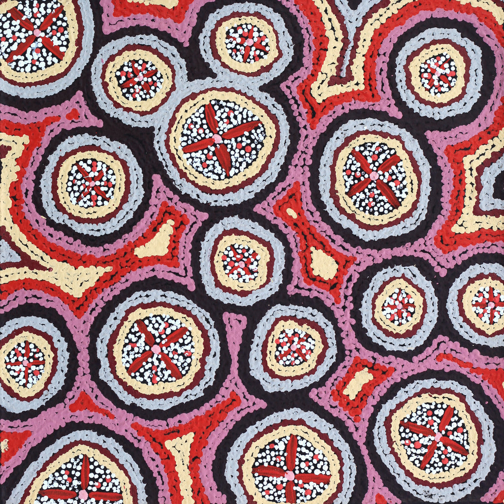 Aboriginal Artwork by Kaylisha Napaljarri Ross, Ngatijirri Jukurrpa (Budgerigar Dreaming), 46x46cm