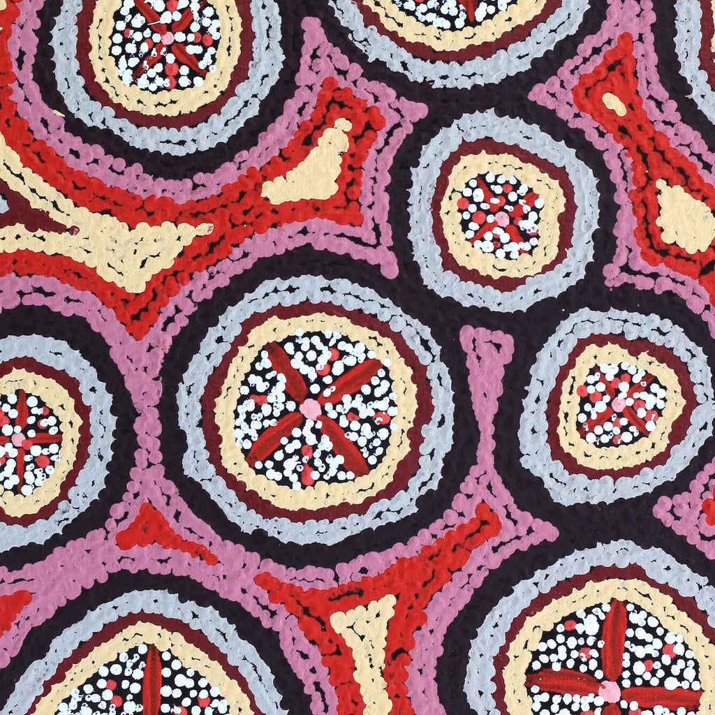 Aboriginal Artwork by Kaylisha Napaljarri Ross, Ngatijirri Jukurrpa (Budgerigar Dreaming), 46x46cm