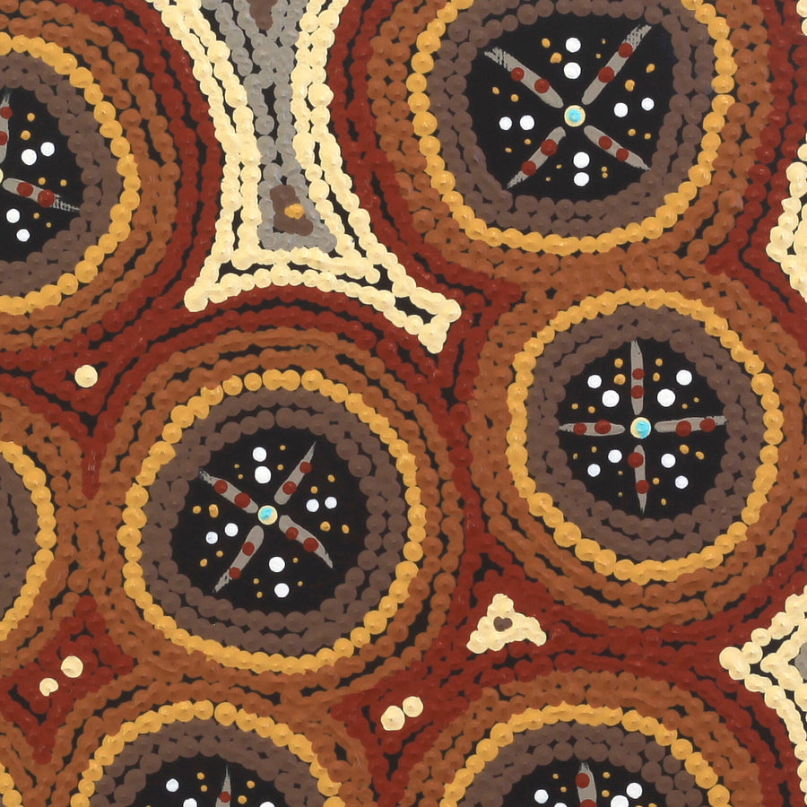 Aboriginal Artwork by Kaylisha Napaljarri Ross, Ngatijirri Jukurrpa (Budgerigar Dreaming), 30x30cm