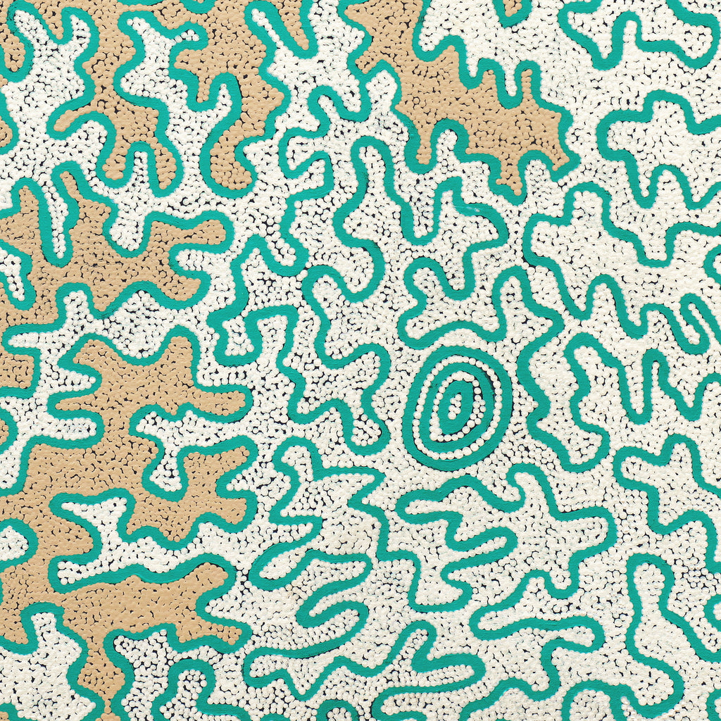 Aboriginal Artwork by Kelly-Anne Nungarrayi Gibson, Ngapa Jukurrpa (Water Dreaming) - Puyurru, 107x107cm