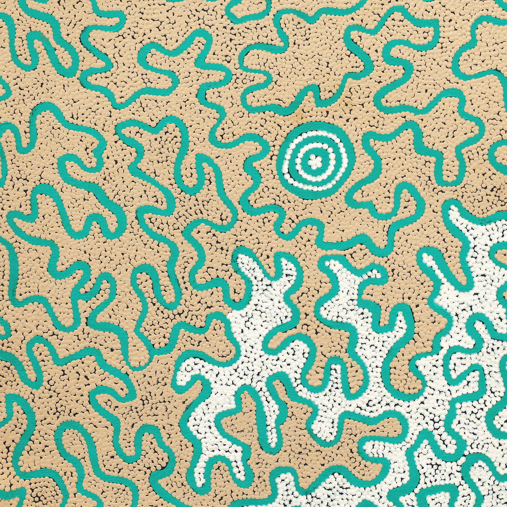 Aboriginal Artwork by Kelly-Anne Nungarrayi Gibson, Ngapa Jukurrpa (Water Dreaming) - Puyurru, 107x107cm
