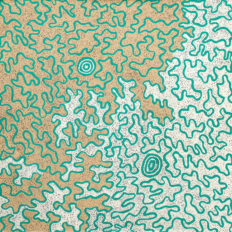 Aboriginal Artwork by Kelly-Anne Nungarrayi Gibson, Ngapa Jukurrpa (Water Dreaming) - Puyurru, 107x107cm