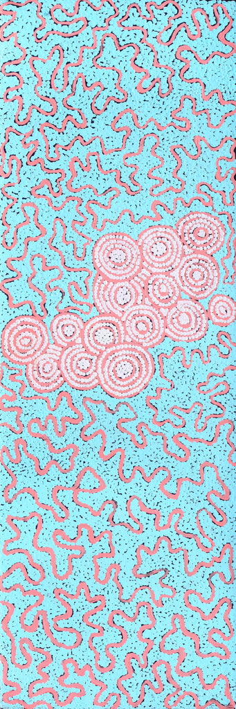 Aboriginal Artwork by Kelly-Anne Nungarrayi Gibson, Ngapa Jukurrpa (Water Dreaming) - Pirlinyarnu, 91x30cm