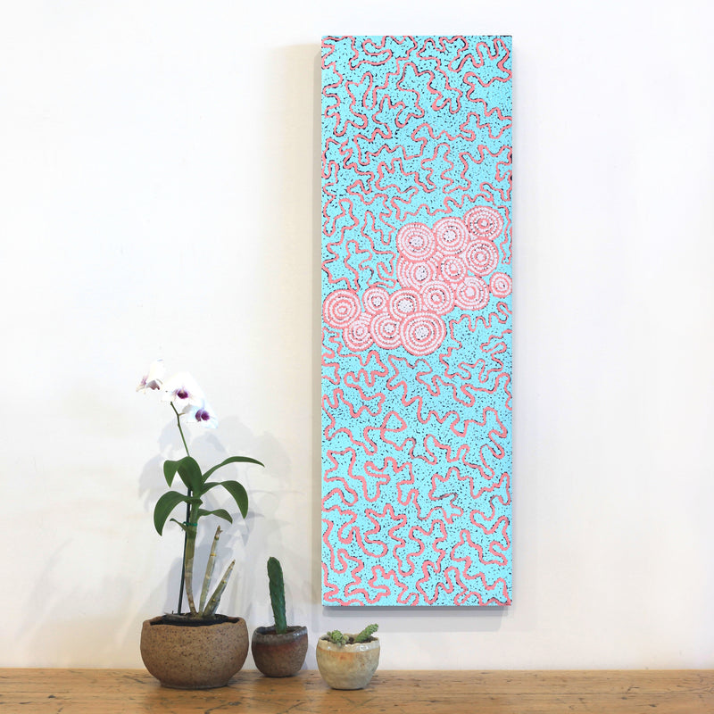 Aboriginal Artwork by Kelly-Anne Nungarrayi Gibson, Ngapa Jukurrpa (Water Dreaming) - Pirlinyarnu, 91x30cm