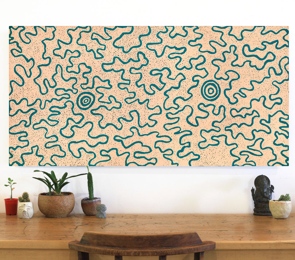 Aboriginal Artwork by Kelly-Anne Nungarrayi Gibson, Ngapa Jukurrpa (Water Dreaming) - Puyurru, 122x61cm
