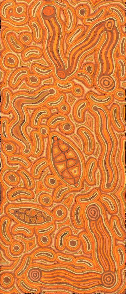 Aboriginal Artwork by Kelly Napanangka Michaels, Lappi Lappi Jukurrpa, 107x46cm