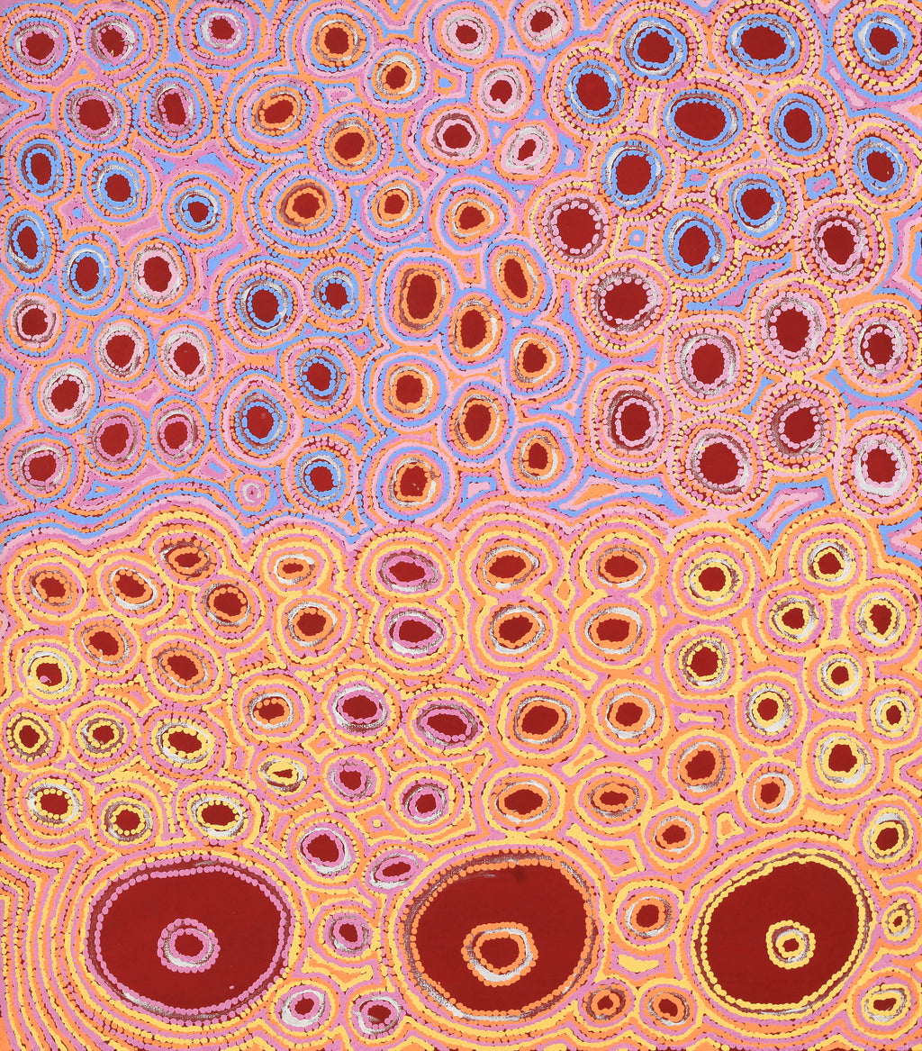 Aboriginal Artwork by Kelly Napangardi Michaels, Mina Mina Dreaming - Ngalyipi, 107x46cm