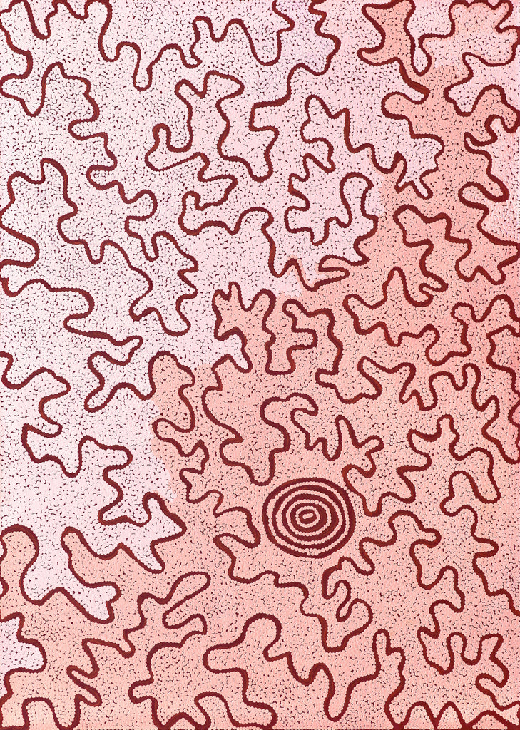 Aboriginal Artwork by Kelly-Anne Nungarrayi Gibson, Ngapa Jukurrpa (Water Dreaming) - Puyurru, 107x76cm