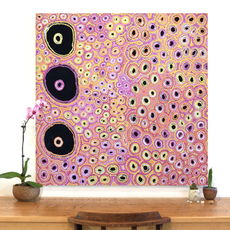 Aboriginal Artwork by Kelly Napangardi Michaels, Mina Mina Dreaming - Ngalyipi, 107x107cm