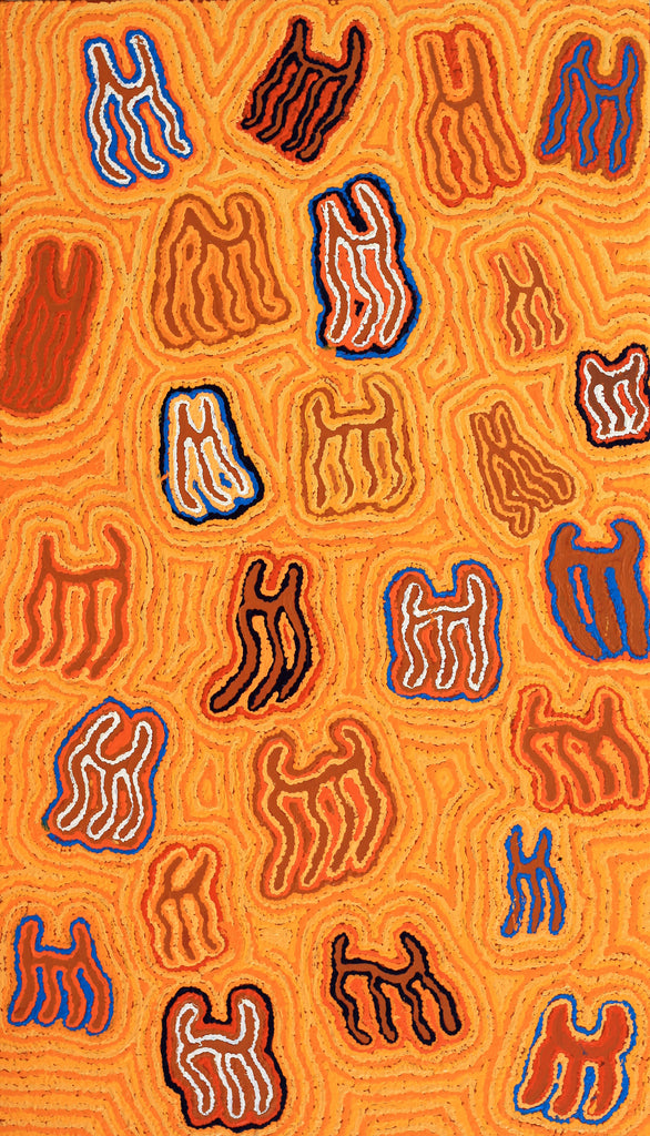 Aboriginal Artwork by Kelly Napanangkai Michaels, Majardi Jukurrpa (Hair-string Belt Dreaming) 107x61cm
