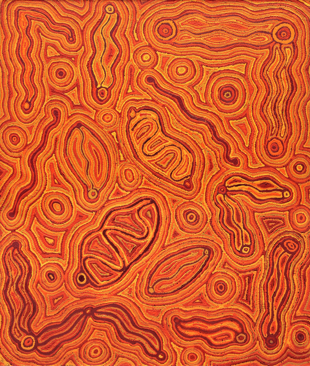 Aboriginal Artwork by Kelly Napanangka Michaels, Lappi Lappi Jukurrpa, 107x91cm