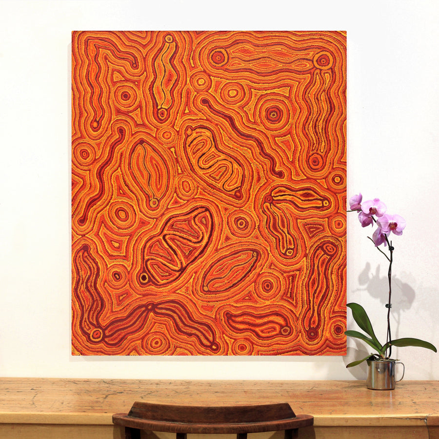 Aboriginal Artwork by Kelly Napanangka Michaels, Lappi Lappi Jukurrpa, 107x91cm