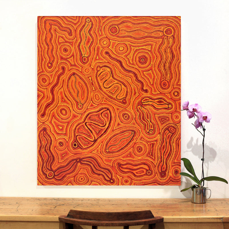 Aboriginal Artwork by Kelly Napanangka Michaels, Lappi Lappi Jukurrpa, 107x91cm