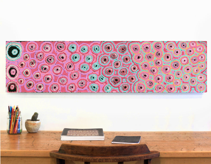 Aboriginal Artwork by Kelly Napangardi Michaels, Mina Mina Jukurrpa - Ngalyipi, 122x30cm