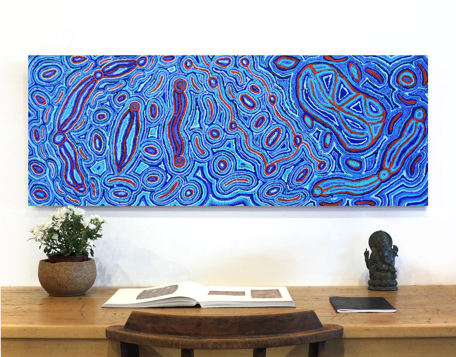 Aboriginal Artwork by Kelly Napanangka Michaels, Lappi Lappi Jukurrpa, 122x46cm