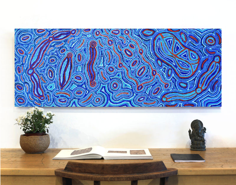 Aboriginal Artwork by Kelly Napanangka Michaels, Lappi Lappi Jukurrpa, 122x46cm