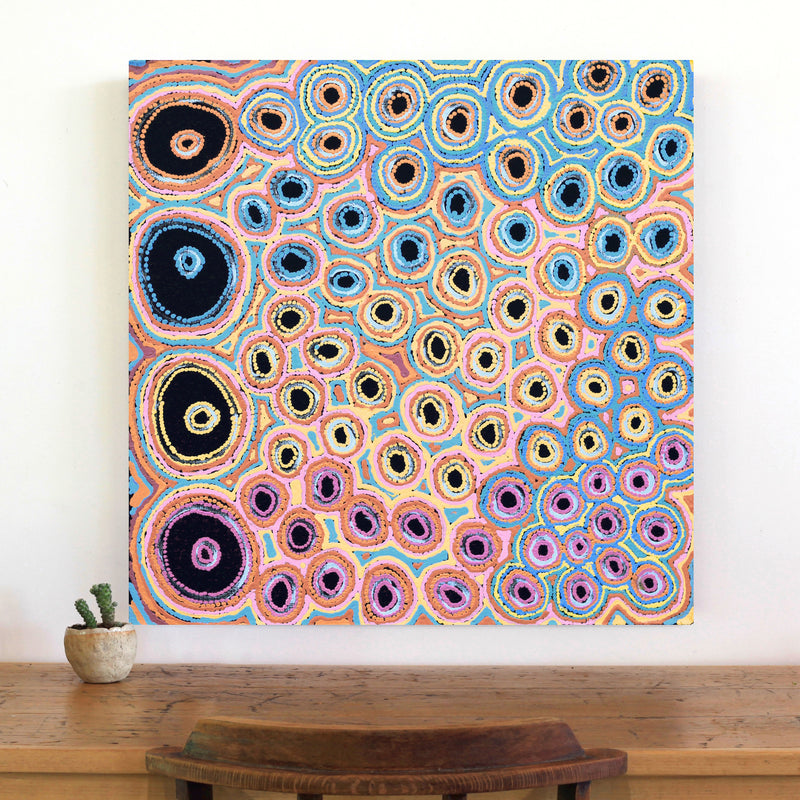 Aboriginal Artwork by Kelly Napangardi Michaels, Mina Mina Jukurrpa (Mina Mina Dreaming) - Ngalyipi, 76x76cm