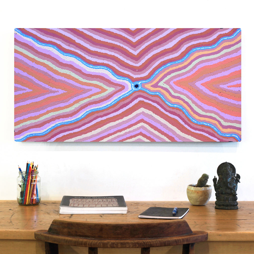 Aboriginal Artwork by Kelly Napangardi Michaels, Mina Mina Jukurrpa - Ngalyipi, 91x46cm