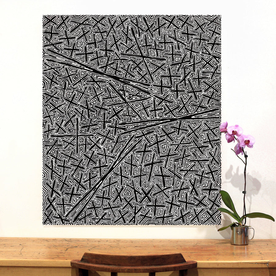 Aboriginal Artwork by Kenneth Jungarrayi Martin, Ngatijirri Jukurrpa (Budgerigar Dreaming), 107x91cm