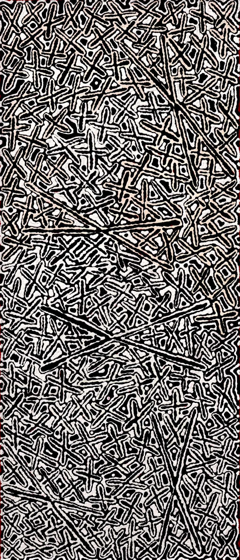 Aboriginal Artwork by Kenneth Jungarrayi Martin, Ngatijirri Jukurrpa (Budgerigar Dreaming), 107x46cm