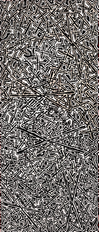 Aboriginal Artwork by Kenneth Jungarrayi Martin, Ngatijirri Jukurrpa (Budgerigar Dreaming), 107x46cm