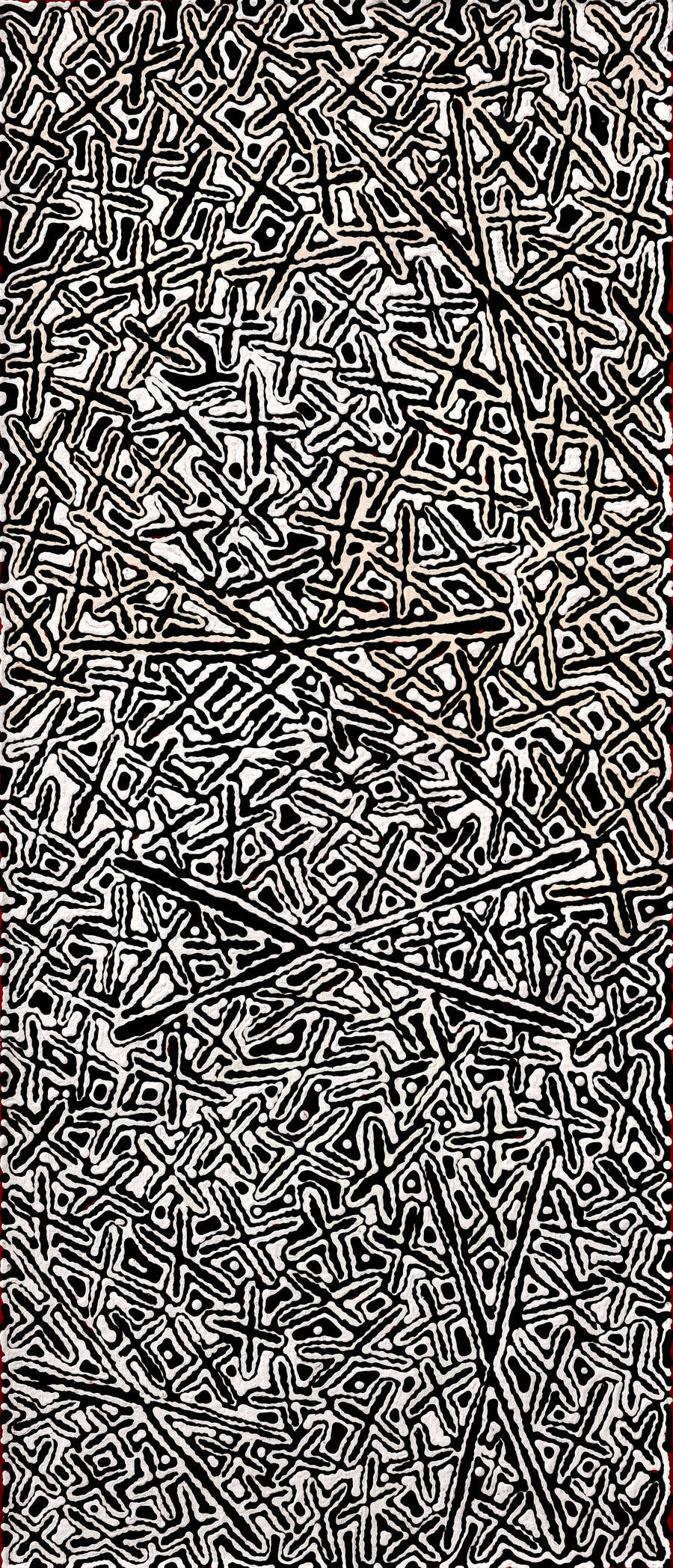 Aboriginal Artwork by Kenneth Jungarrayi Martin, Ngatijirri Jukurrpa (Budgerigar Dreaming), 107x46cm