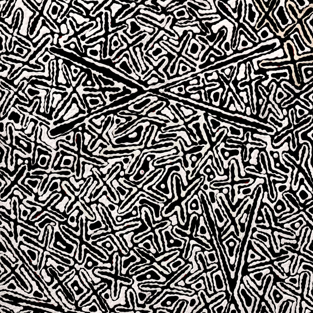 Aboriginal Artwork by Kenneth Jungarrayi Martin, Ngatijirri Jukurrpa (Budgerigar Dreaming), 107x46cm