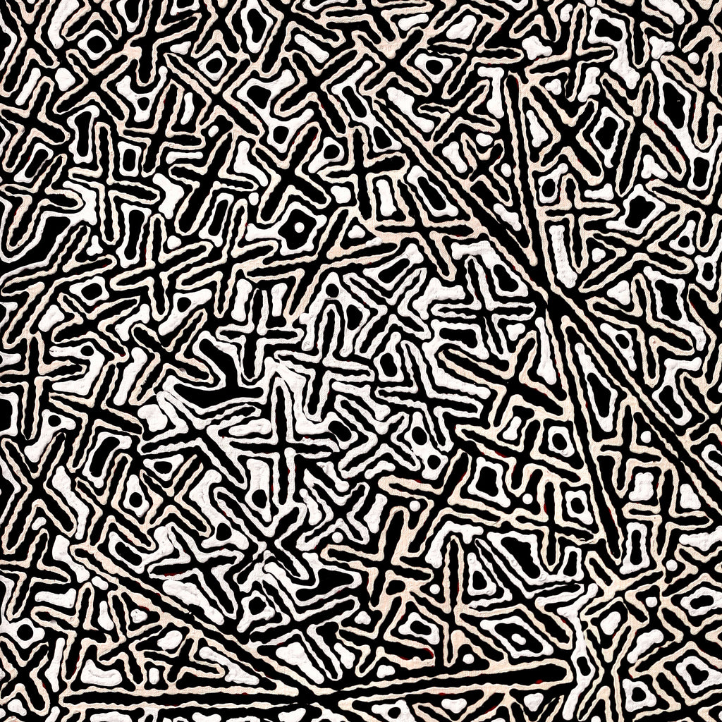 Aboriginal Artwork by Kenneth Jungarrayi Martin, Ngatijirri Jukurrpa (Budgerigar Dreaming), 30x30cm