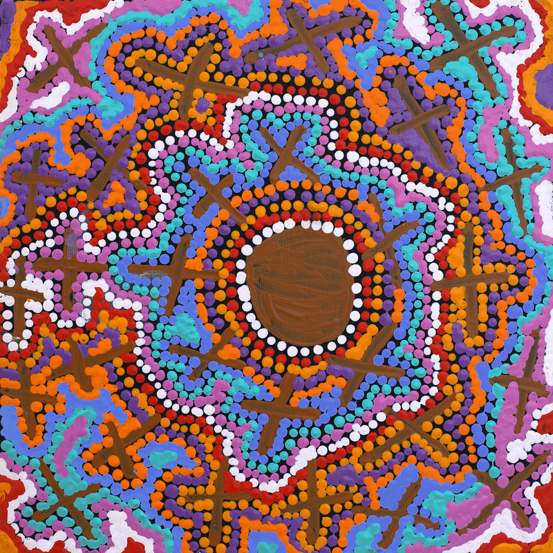 Aboriginal Artwork by Kershini Napaljarri Collins, Ngatijirri Jukurrpa (Budgerigar Dreaming), 30x30cm