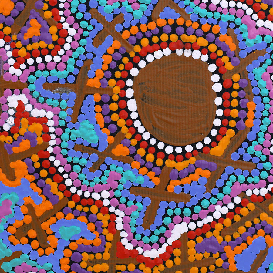 Aboriginal Artwork by Kershini Napaljarri Collins, Ngatijirri Jukurrpa (Budgerigar Dreaming), 30x30cm