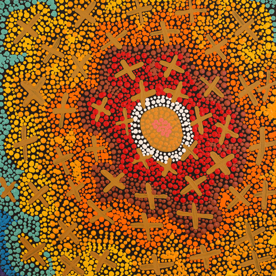 Aboriginal Artwork by Kershini Napaljarri Collins, Ngatijirri Jukurrpa (Budgerigar Dreaming), 30x30cm