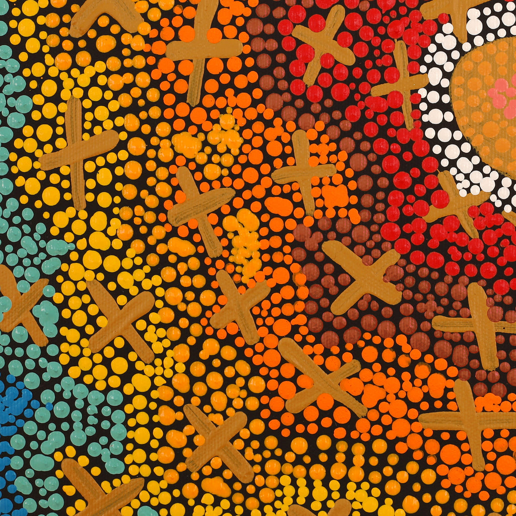 Aboriginal Artwork by Kershini Napaljarri Collins, Ngatijirri Jukurrpa (Budgerigar Dreaming), 30x30cm